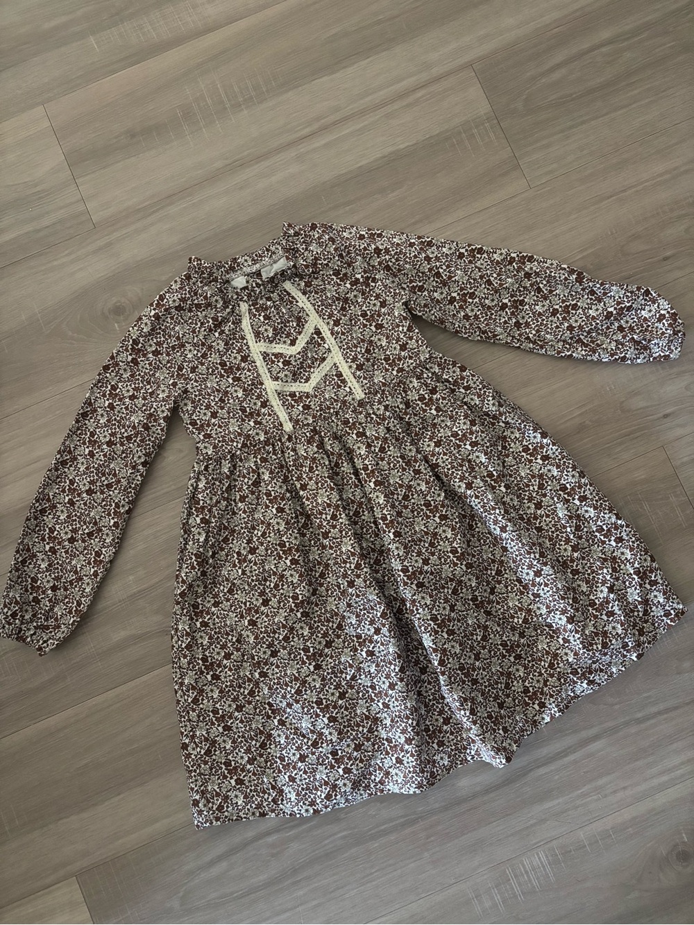 Edgehill Collection Girls' Floral Long-Sleeve Dress in Burgundy and White size 6